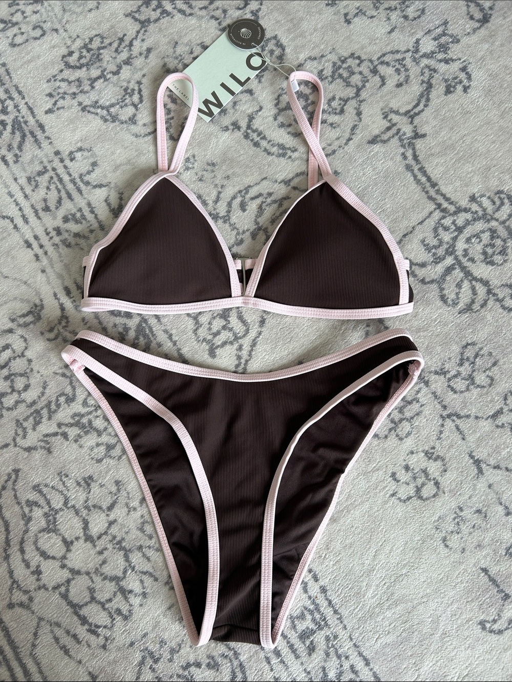 Wilo Pink-Trim Chocolate Triangle Bikini Set - Women